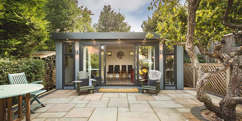 exterior of garden room on patio